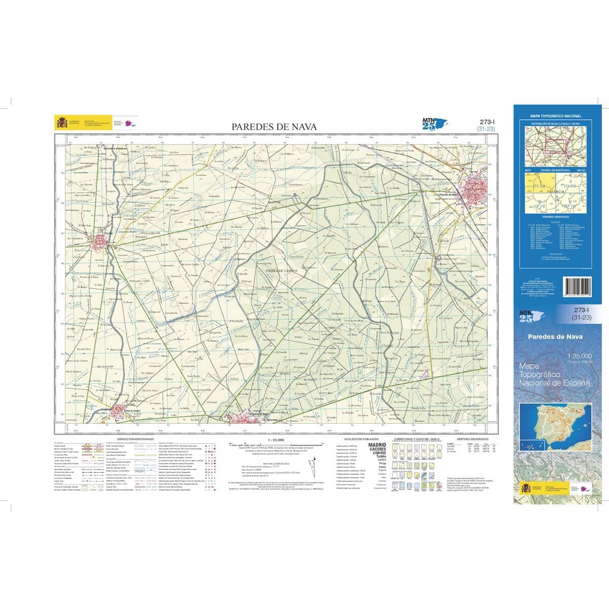 Carte topographique de l'Espagne n° 0273.1 - Paredes de Nava | CNIG - 1/25 000 carte de randonnée CNIG