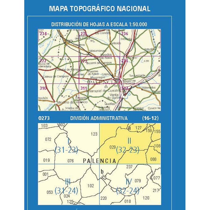Carte topographique de l'Espagne n° 0273.2 - Becerril de Campos | CNIG - 1/25 000 carte de randonnée CNIG