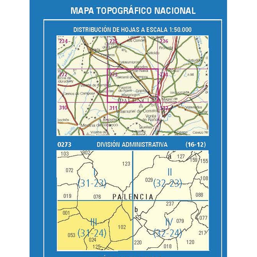 Carte topographique de l'Espagne n° 0273.3 - Fuentes de Nava | CNIG - 1/25 000 carte de randonnée CNIG