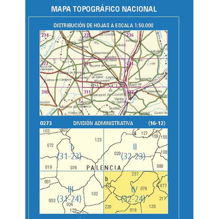 Carte topographique de l'Espagne n° 0273.4 - Palencia | CNIG - 1/25 000 carte de randonnée CNIG