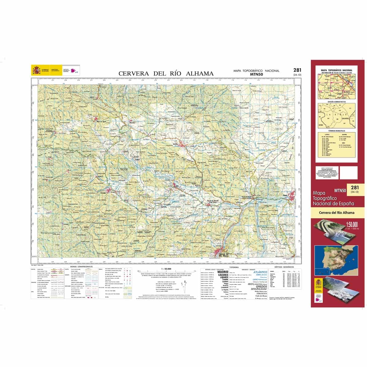 Carte topographique de l'Espagne n° 0281 - Cervera del Río Alhama | CNIG - 1/50 000 carte de randonnée CNIG