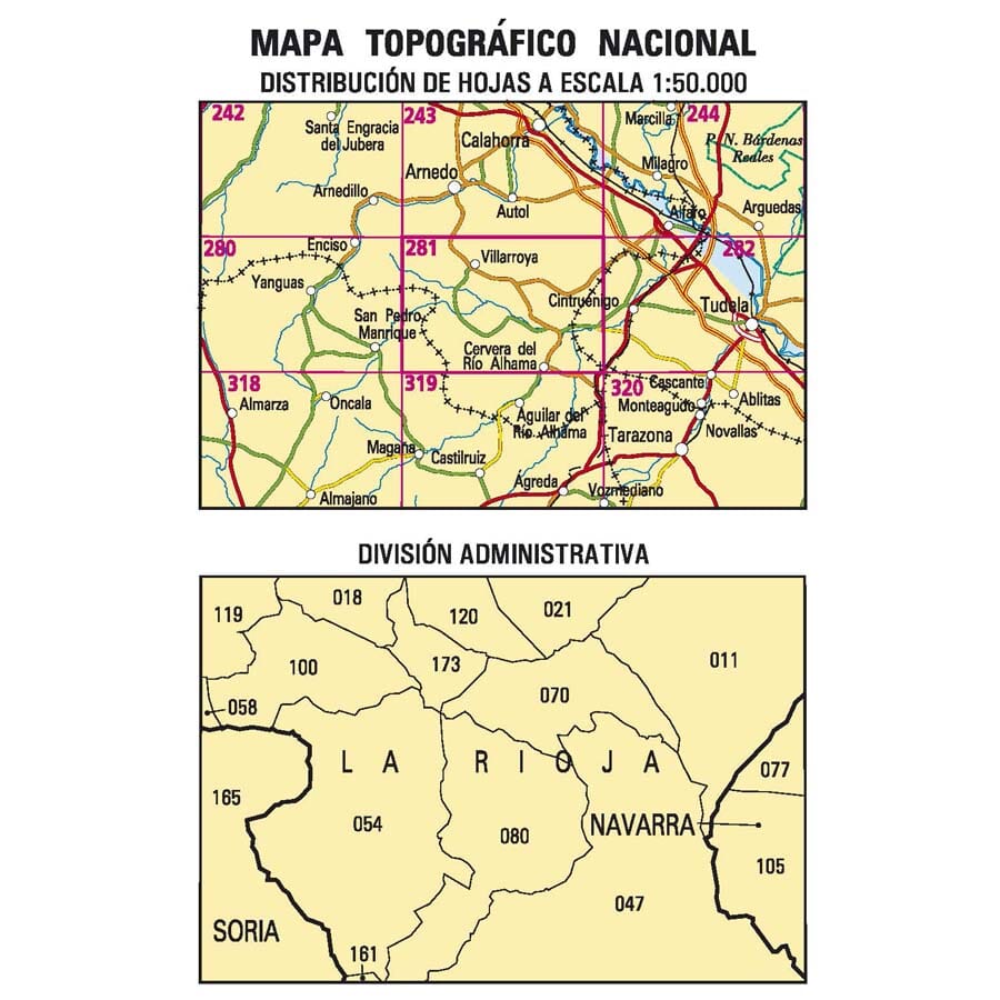 Carte topographique de l'Espagne n° 0281 - Cervera del Río Alhama | CNIG - 1/50 000 carte de randonnée CNIG