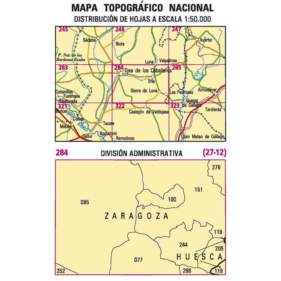 Carte topographique de l'Espagne n° 0284 - Ejea de los Caballeros | CNIG - 1/50 000 carte de randonnée CNIG