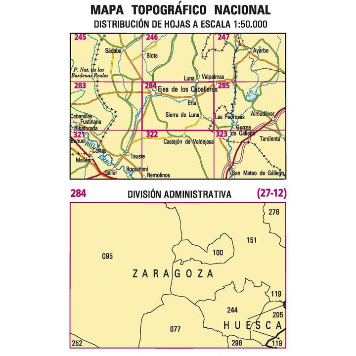Carte topographique de l'Espagne n° 0284 - Ejea de los Caballeros | CNIG - 1/50 000 carte de randonnée CNIG