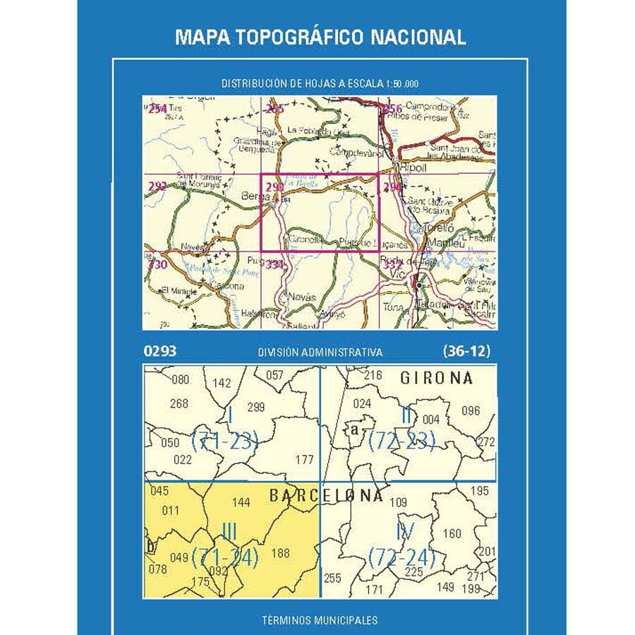 Carte topographique de l'Espagne n° 0293.3 - Gironella | CNIG - 1/25 000 carte de randonnée CNIG