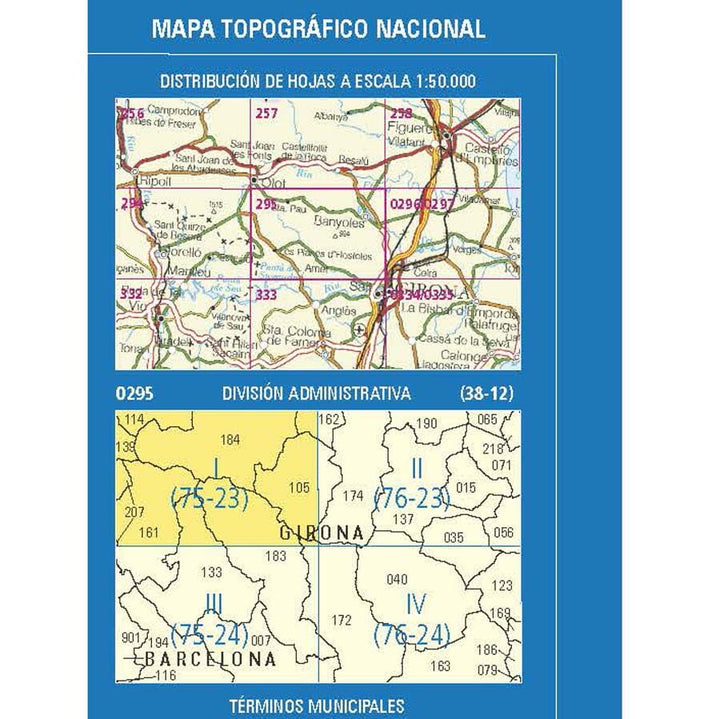 Carte topographique de l'Espagne n° 0295.1 - Santa Pau | CNIG - 1/25 000 carte de randonnée CNIG