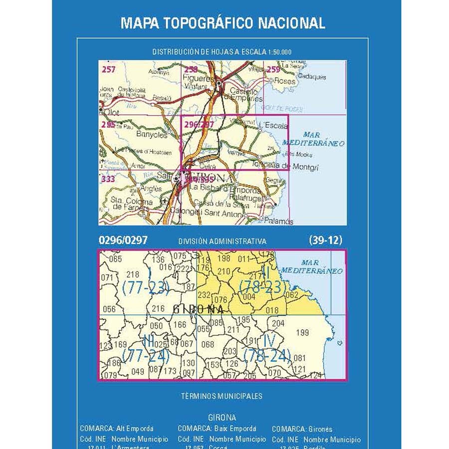 Carte topographique de l'Espagne n° 0296.2/0297.1 - L'Escala | CNIG - 1/25 000 carte de randonnée CNIG