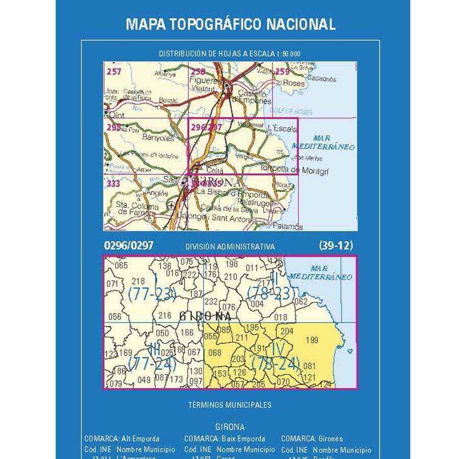 Carte topographique de l'Espagne n° 0296.4/0297.3 - Torroella de Montgrí | CNIG - 1/25 000 carte de randonnée CNIG