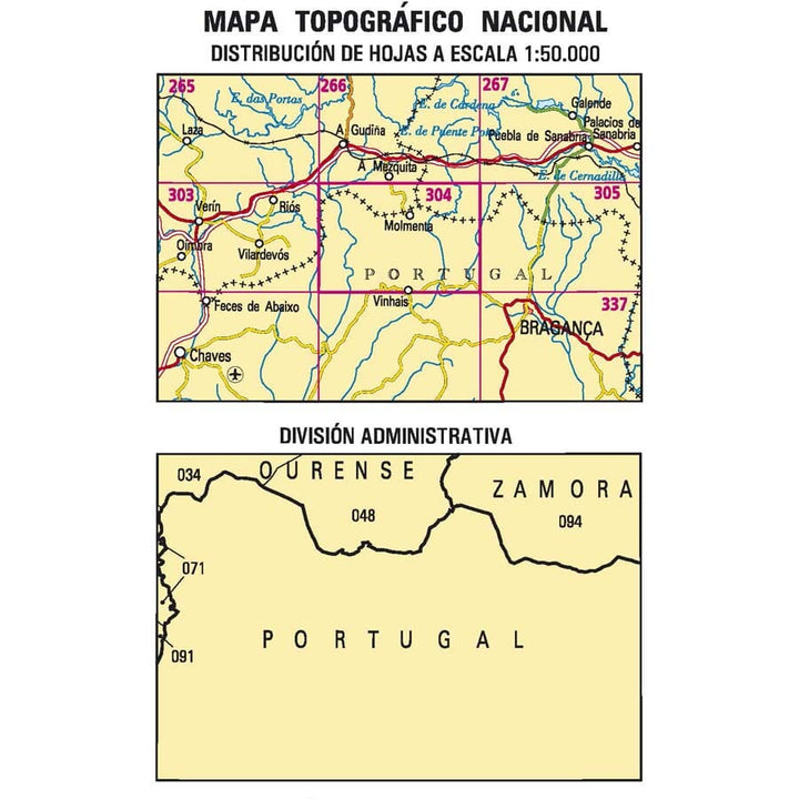 Carte topographique de l'Espagne n° 0304 - Hermisende | CNIG - 1/50 000 carte de randonnée CNIG