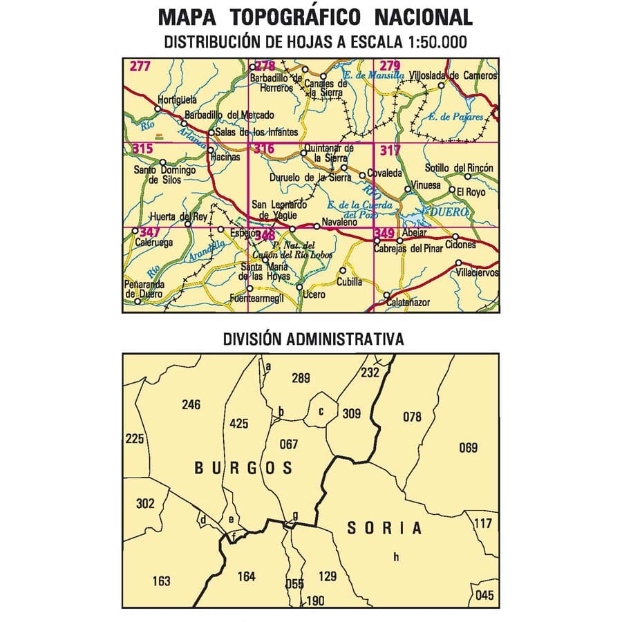 Carte topographique de l'Espagne n° 0316 - Quintanar de la Sierra | CNIG - 1/50 000 carte de randonnée CNIG