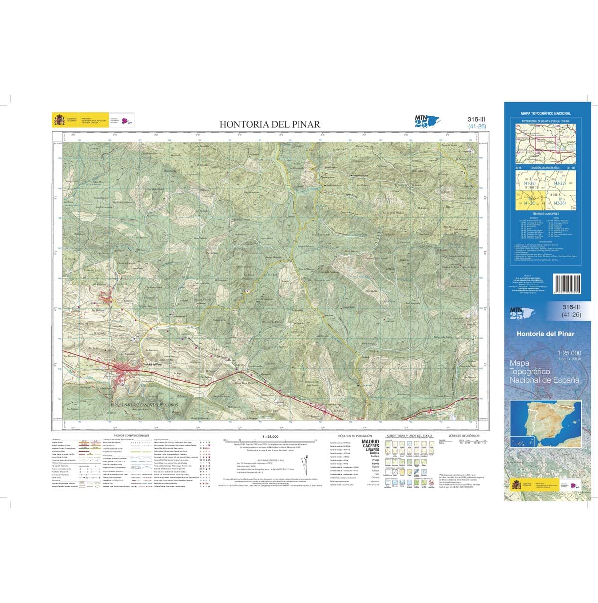 Carte topographique de l'Espagne n° 0316.3 - Hontoria del Pinar | CNIG - 1/25 000 carte de randonnée CNIG