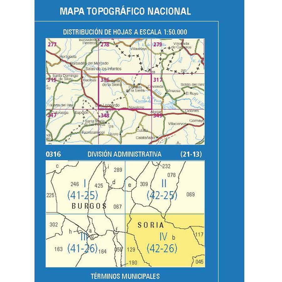 Carte topographique de l'Espagne n° 0316.4 - Navaleno | CNIG - 1/25 000 carte de randonnée CNIG