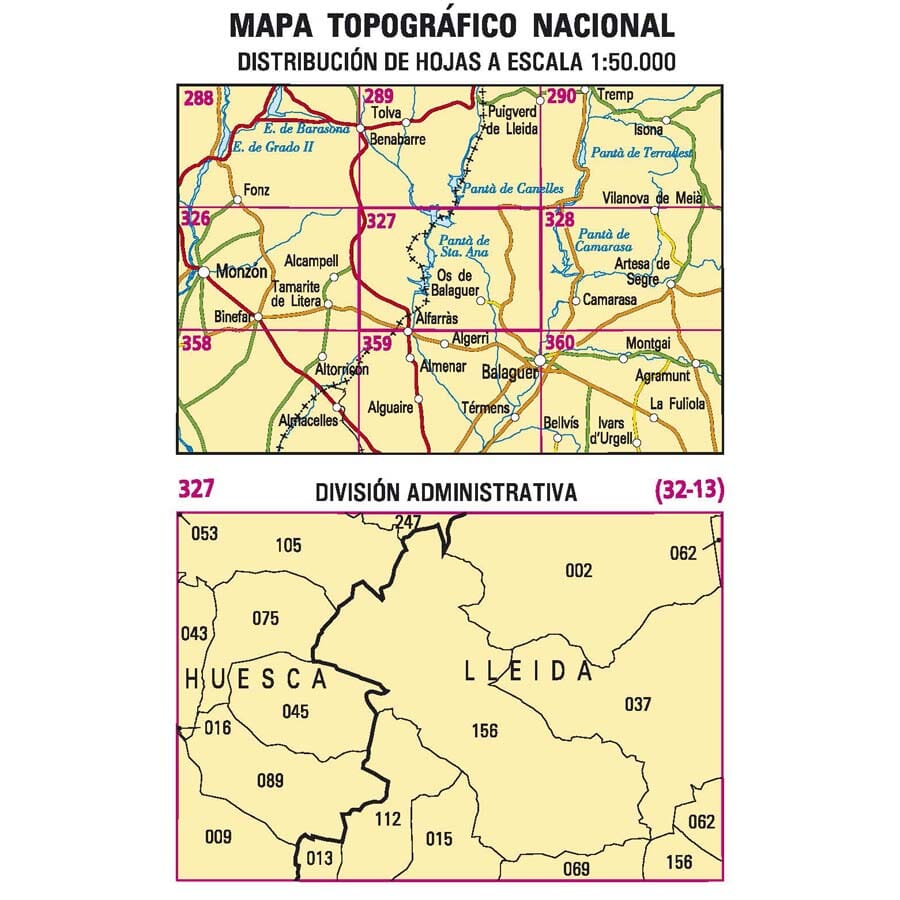 Carte topographique de l'Espagne n° 0327 - Os de Balaguer | CNIG - 1/50 000 carte de randonnée CNIG