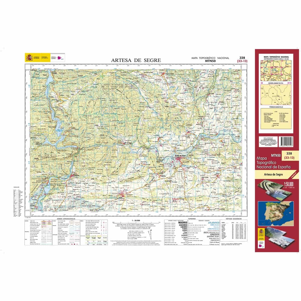 Carte topographique de l'Espagne n° 0328 - Artesa de Segre | CNIG - 1/50 000 carte de randonnée Cartovia 