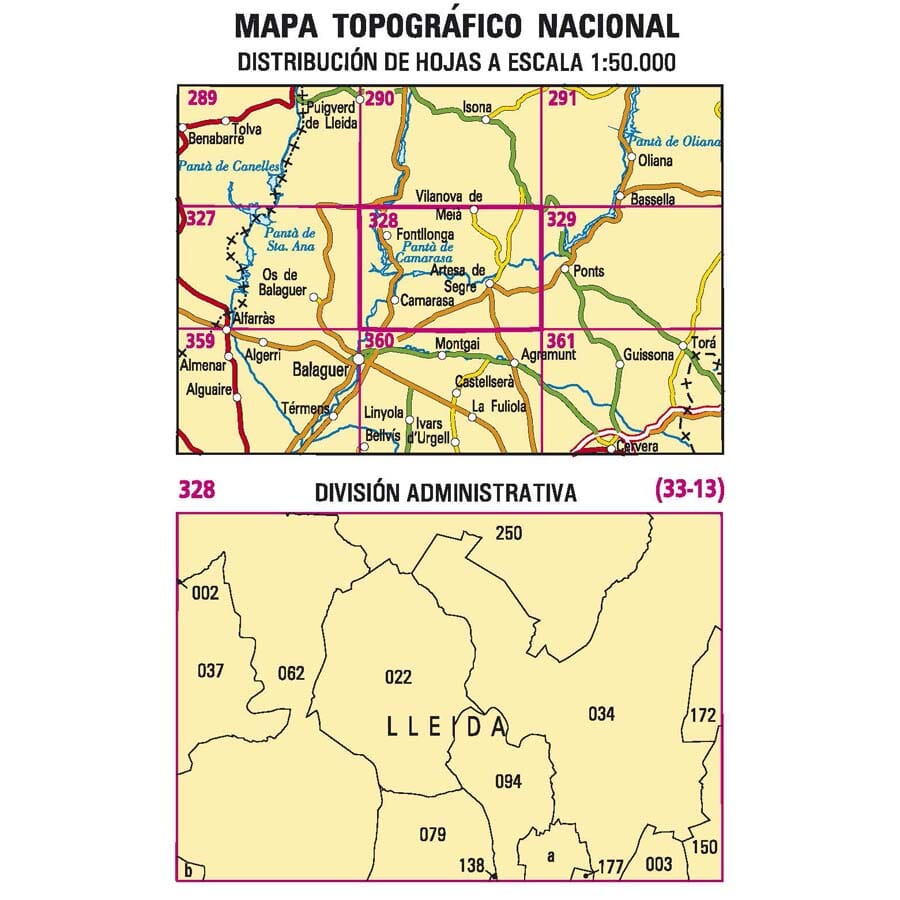 Carte topographique de l'Espagne n° 0328 - Artesa de Segre | CNIG - 1/50 000 carte de randonnée Cartovia 