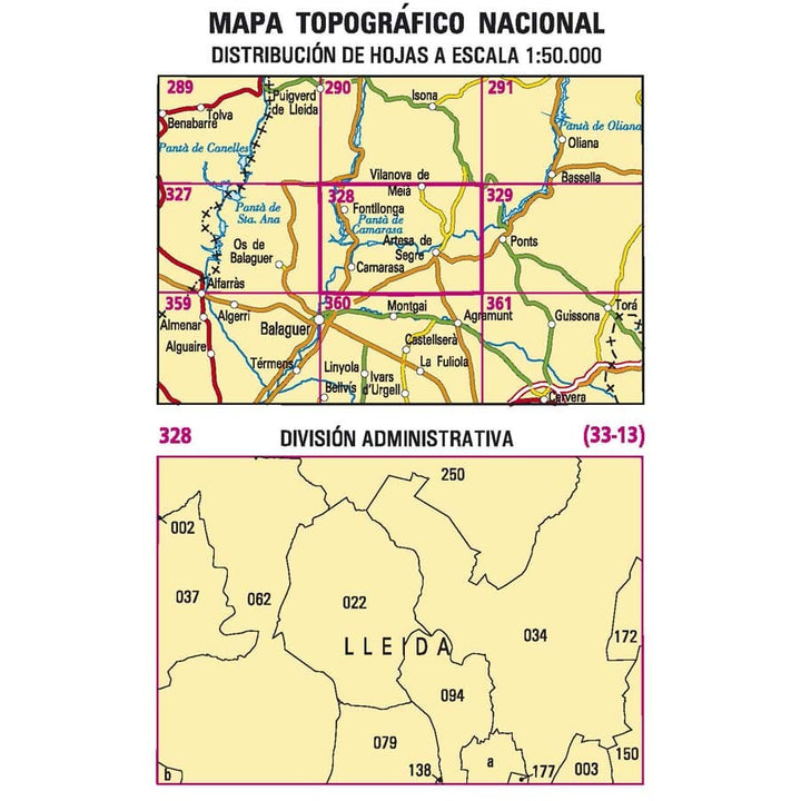 Carte topographique de l'Espagne n° 0328 - Artesa de Segre | CNIG - 1/50 000 carte de randonnée Cartovia 