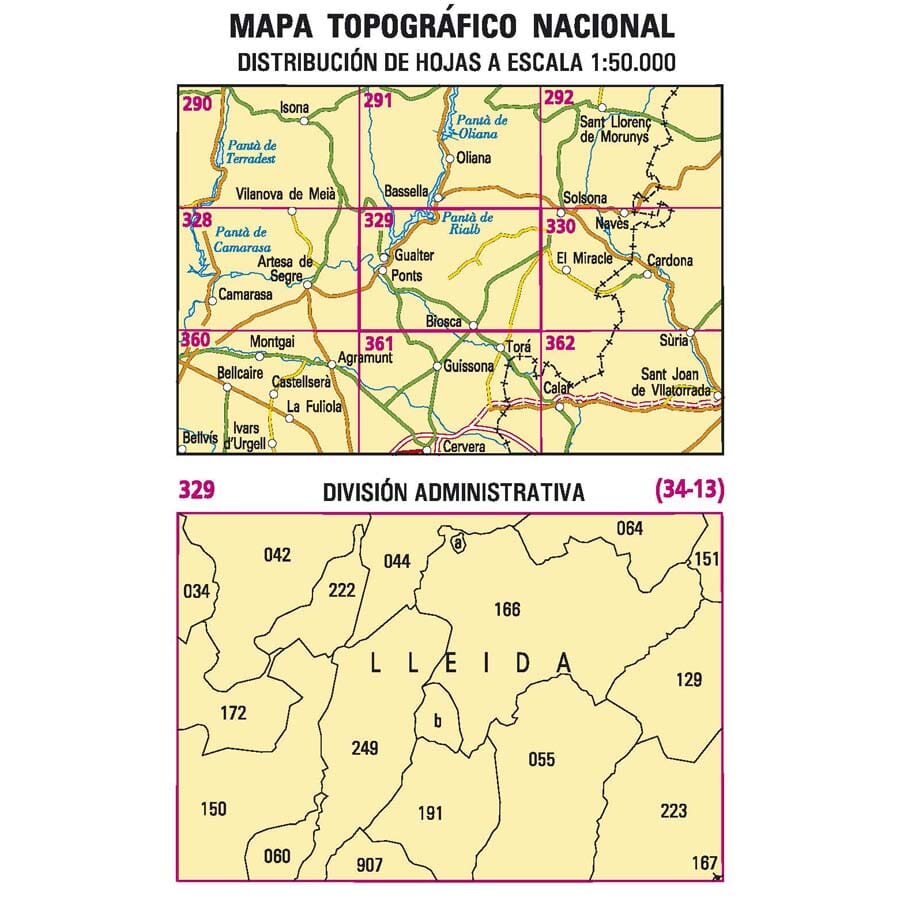 Carte topographique de l'Espagne n° 0329 - Ponts | CNIG - 1/50 000 carte de randonnée Cartovia 