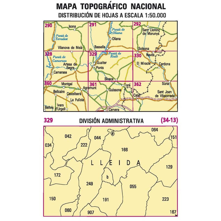 Carte topographique de l'Espagne n° 0329 - Ponts | CNIG - 1/50 000 carte de randonnée Cartovia 