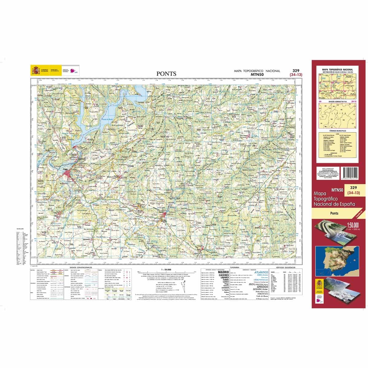 Carte topographique de l'Espagne n° 0329 - Ponts | CNIG - 1/50 000 carte de randonnée Cartovia 