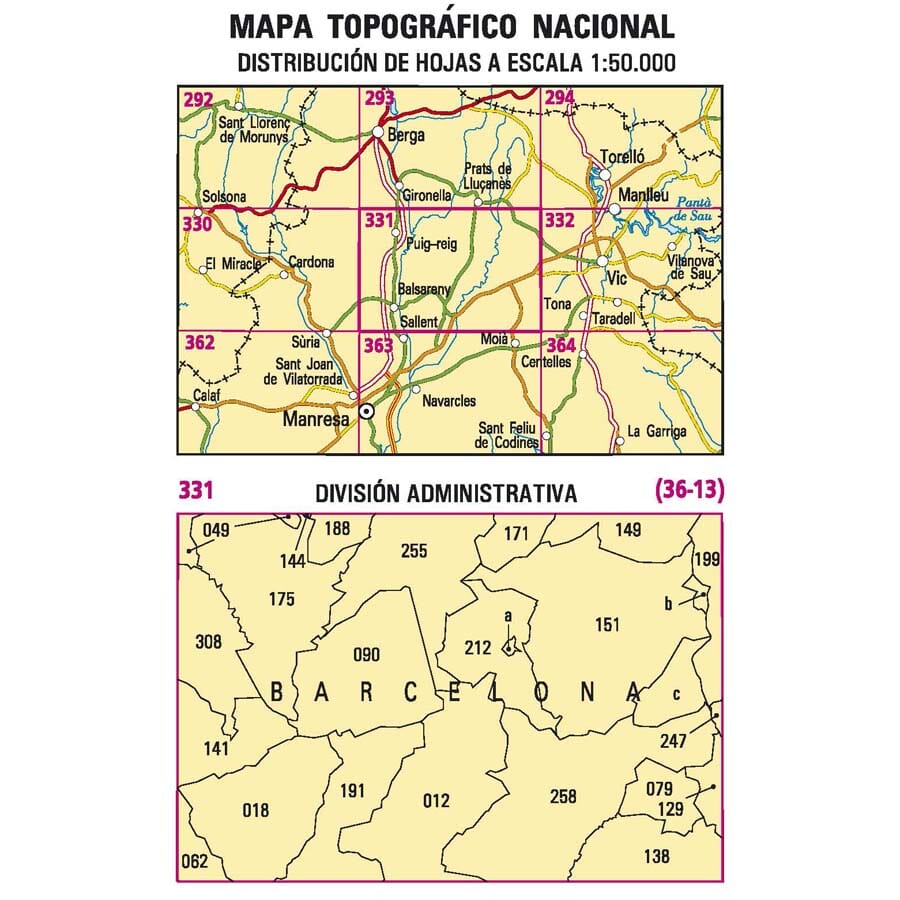 Carte topographique de l'Espagne n° 0331 - Navàs | CNIG - 1/50 000 carte de randonnée CNIG