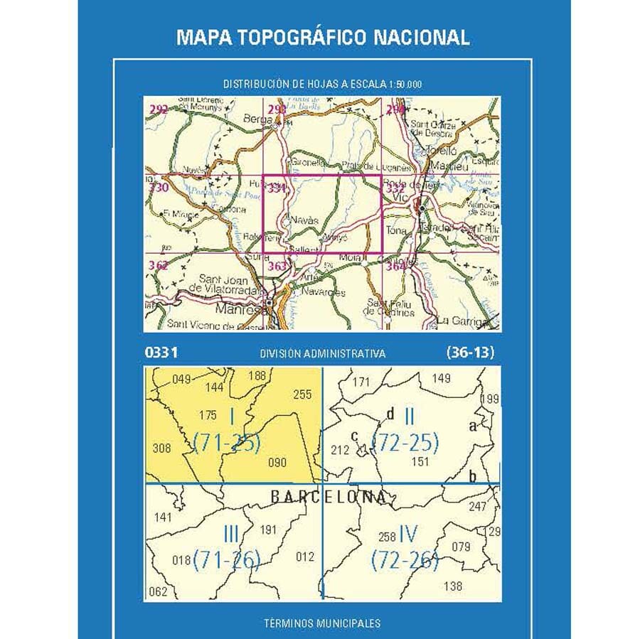 Carte topographique de l'Espagne n° 0331.1 - Puig-Reig | CNIG - 1/25 000 carte pliée CNIG 