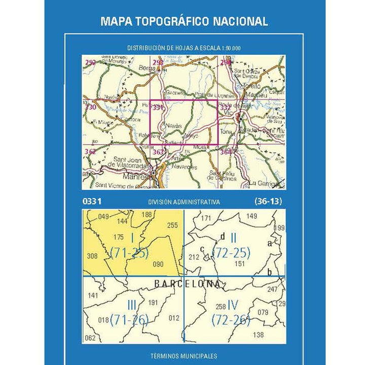 Carte topographique de l'Espagne n° 0331.1 - Puig-Reig | CNIG - 1/25 000 carte pliée CNIG 