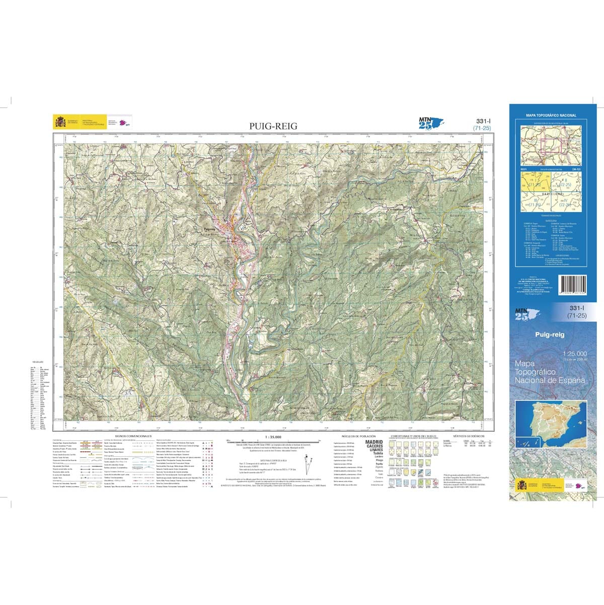Carte topographique de l'Espagne n° 0331.1 - Puig-Reig | CNIG - 1/25 000 carte de randonnée CNIG