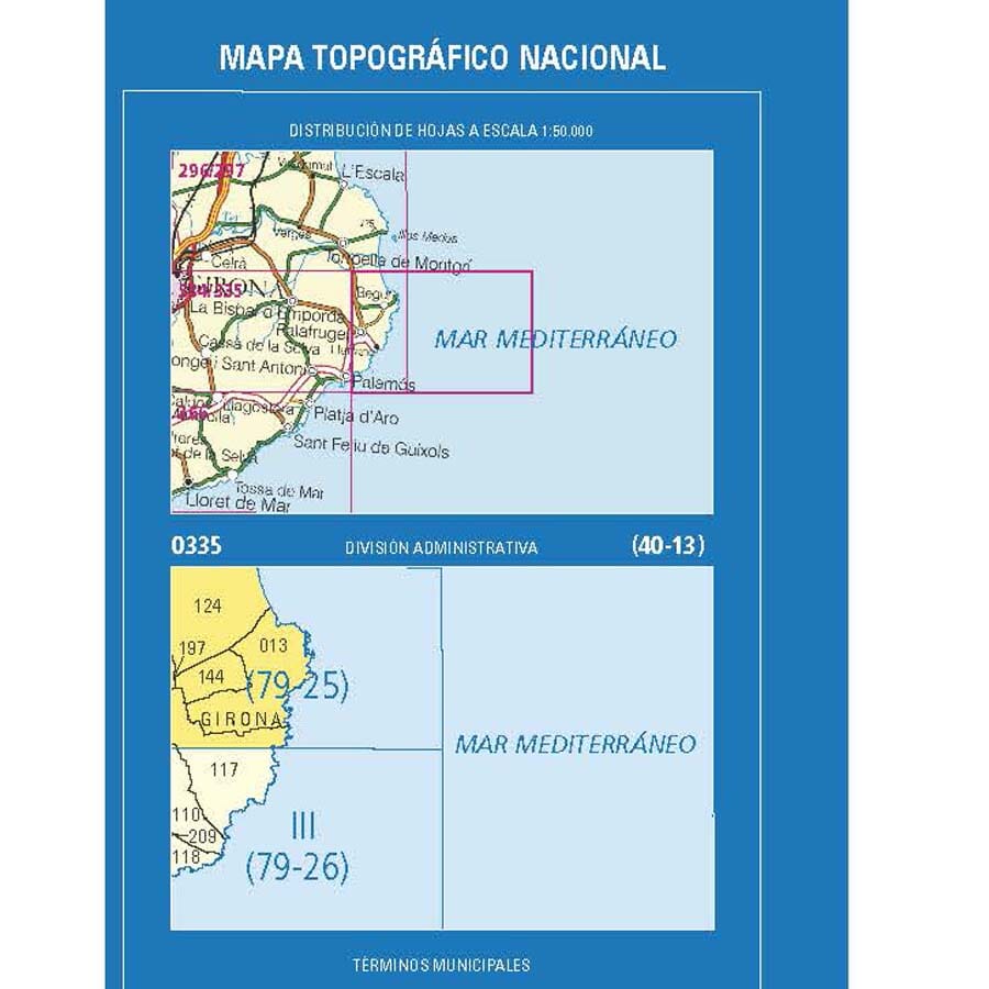 Carte topographique de l'Espagne n° 0335.1 - Palafrugell | CNIG - 1/25 000 carte pliée CNIG 
