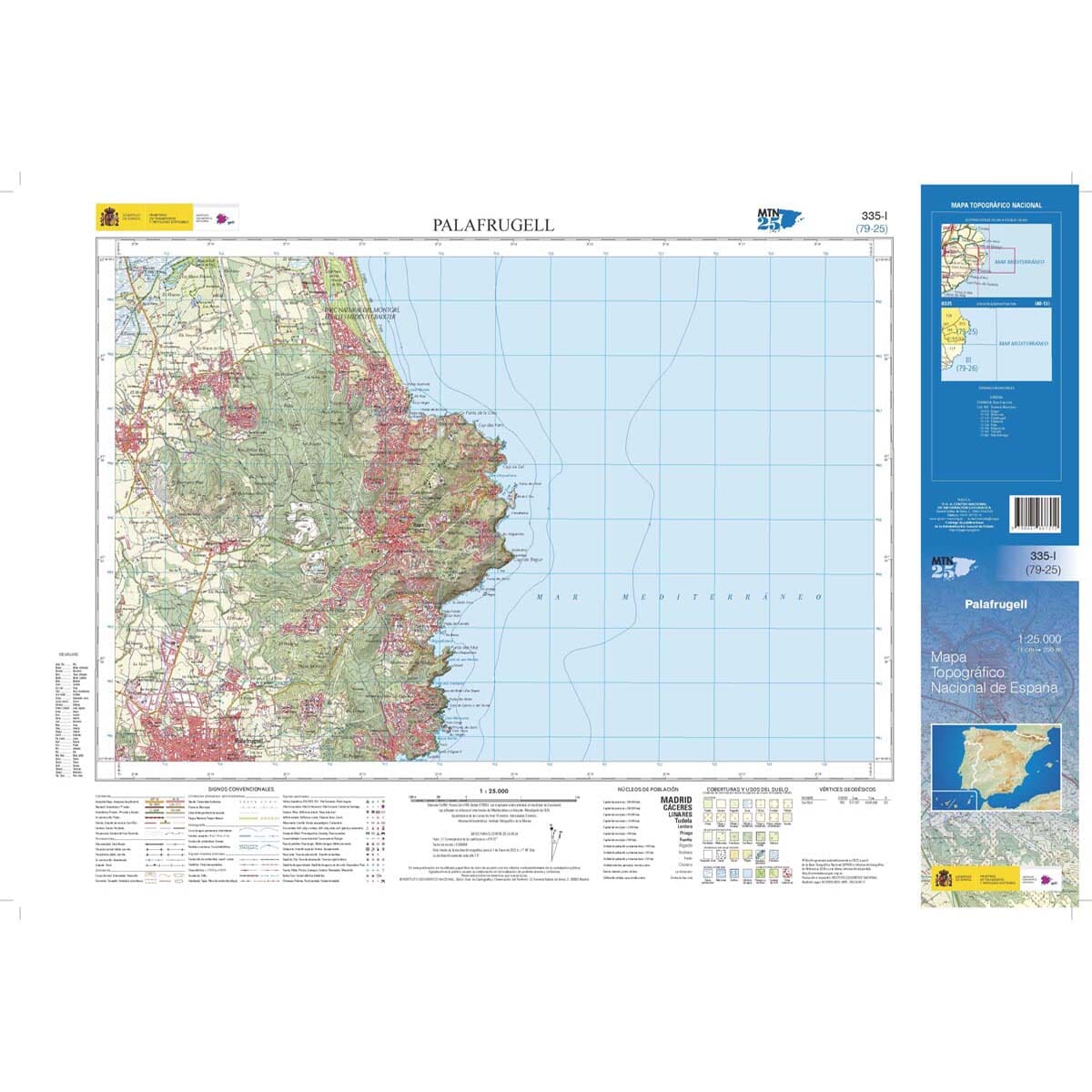 Carte topographique de l'Espagne n° 0335.1 - Palafrugell | CNIG - 1/25 000 carte de randonnée CNIG