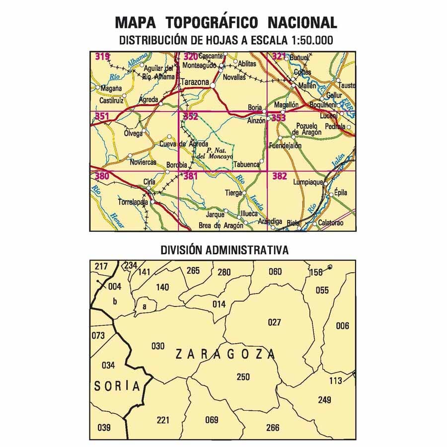 Carte topographique de l'Espagne n° 0352 - Tabuenca | CNIG - 1/50 000 carte de randonnée CNIG