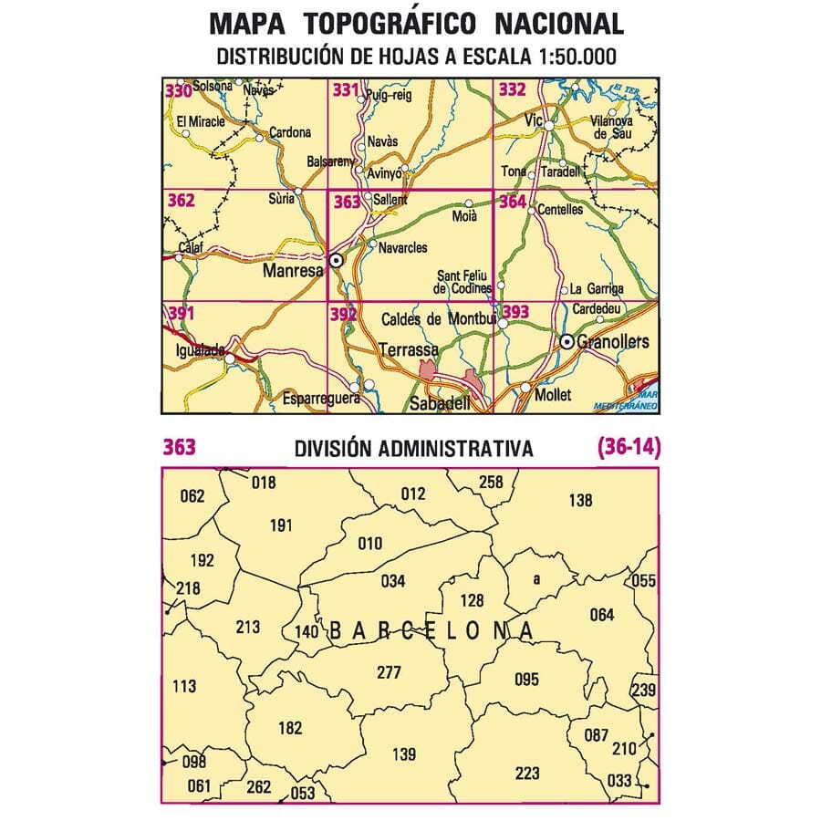 Carte topographique de l'Espagne n° 0363 - Manresa | CNIG - 1/50 000 carte de randonnée CNIG