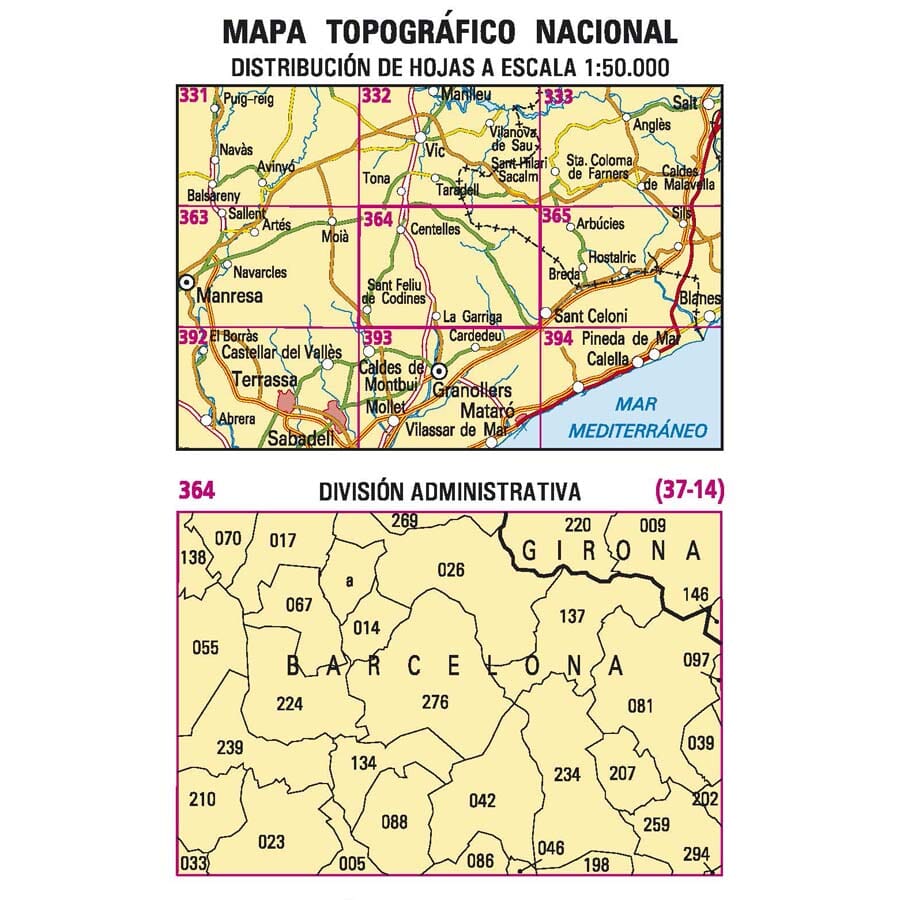 Carte topographique de l'Espagne n° 0364 - La Garriga | CNIG - 1/50 000 carte de randonnée CNIG