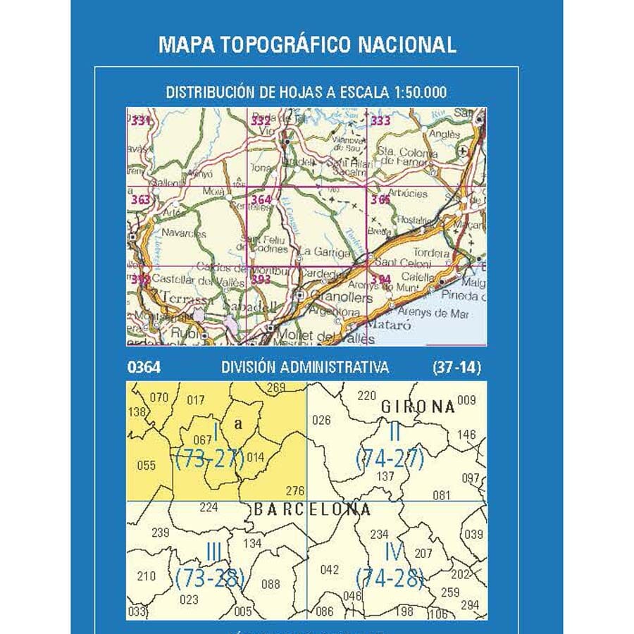 Carte topographique de l'Espagne n° 0364.1 - Centelles | CNIG - 1/25 000 carte de randonnée CNIG