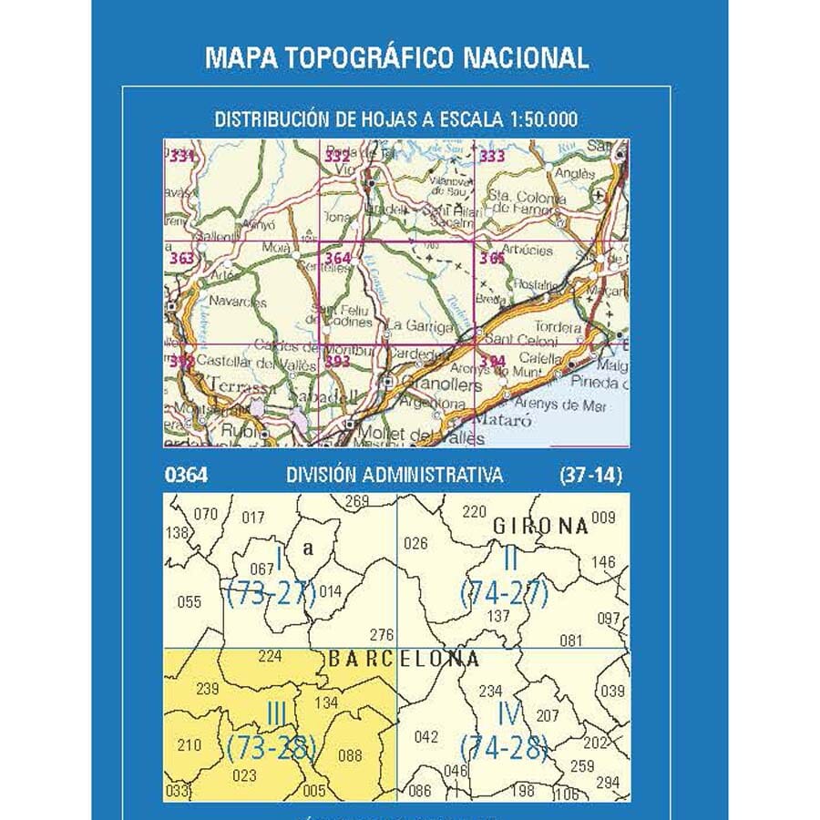 Carte topographique de l'Espagne n° 0364.3 - La Garriga | CNIG - 1/25 000 carte de randonnée CNIG