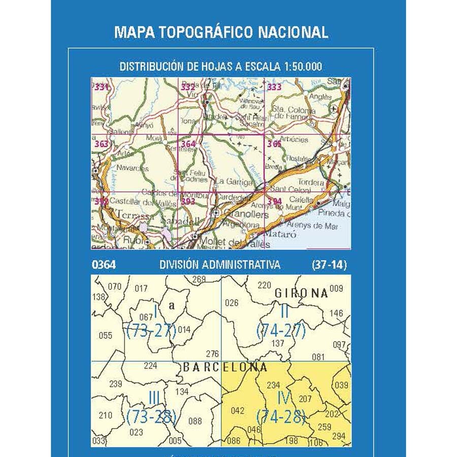 Carte topographique de l'Espagne n° 0364.4 - Santa Maria de Palautordera | CNIG - 1/25 000 carte de randonnée CNIG
