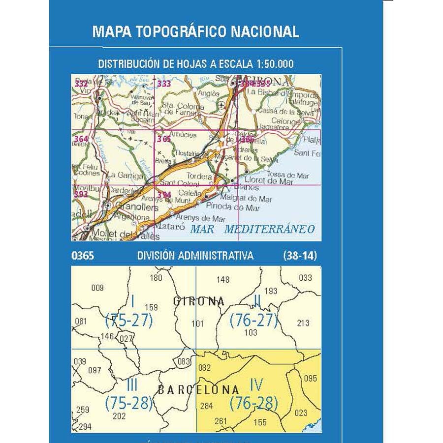 Carte topographique de l'Espagne n° 0365.4 - Blanes | CNIG - 1/25 000 carte de randonnée CNIG