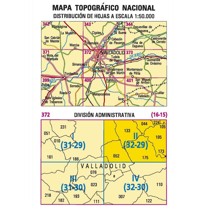 Carte topographique de l'Espagne n° 0372.2 - Tudela de Duero | CNIG - 1/25 000 carte de randonnée CNIG