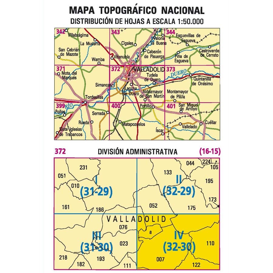 Carte topographique de l'Espagne n° 0372.4 - Aldeamayor de San Martin | CNIG - 1/25 000 carte de randonnée CNIG