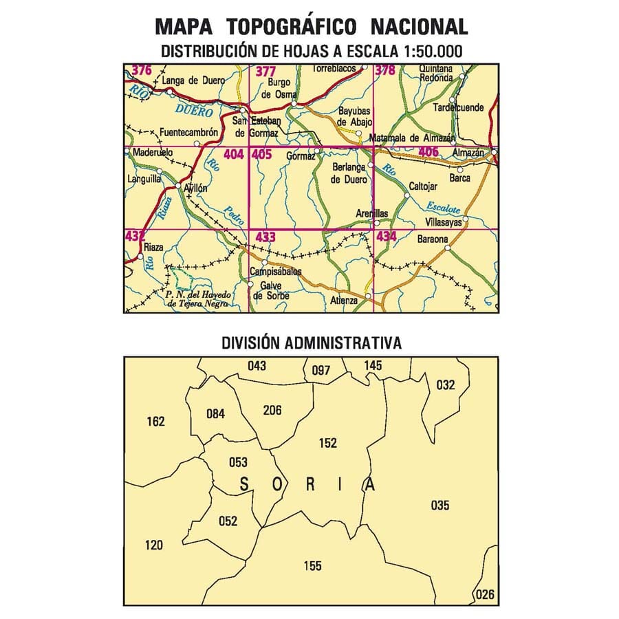 Carte topographique de l'Espagne n° 0405 - Berlanga de Duero | CNIG - 1/50 000 carte de randonnée CNIG