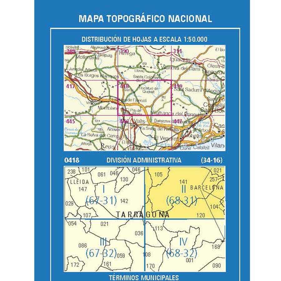 Carte topographique de l'Espagne n° 0418.2 - Querol | CNIG - 1/25 000 carte de randonnée CNIG