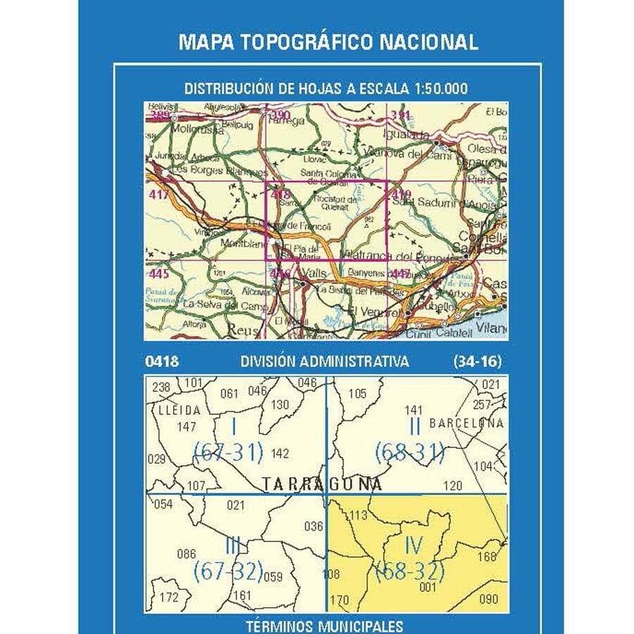 Carte topographique de l'Espagne n° 0418.4 - El Pont d´Armentera 1/25 | CNIG - 1/25 000 carte de randonnée CNIG