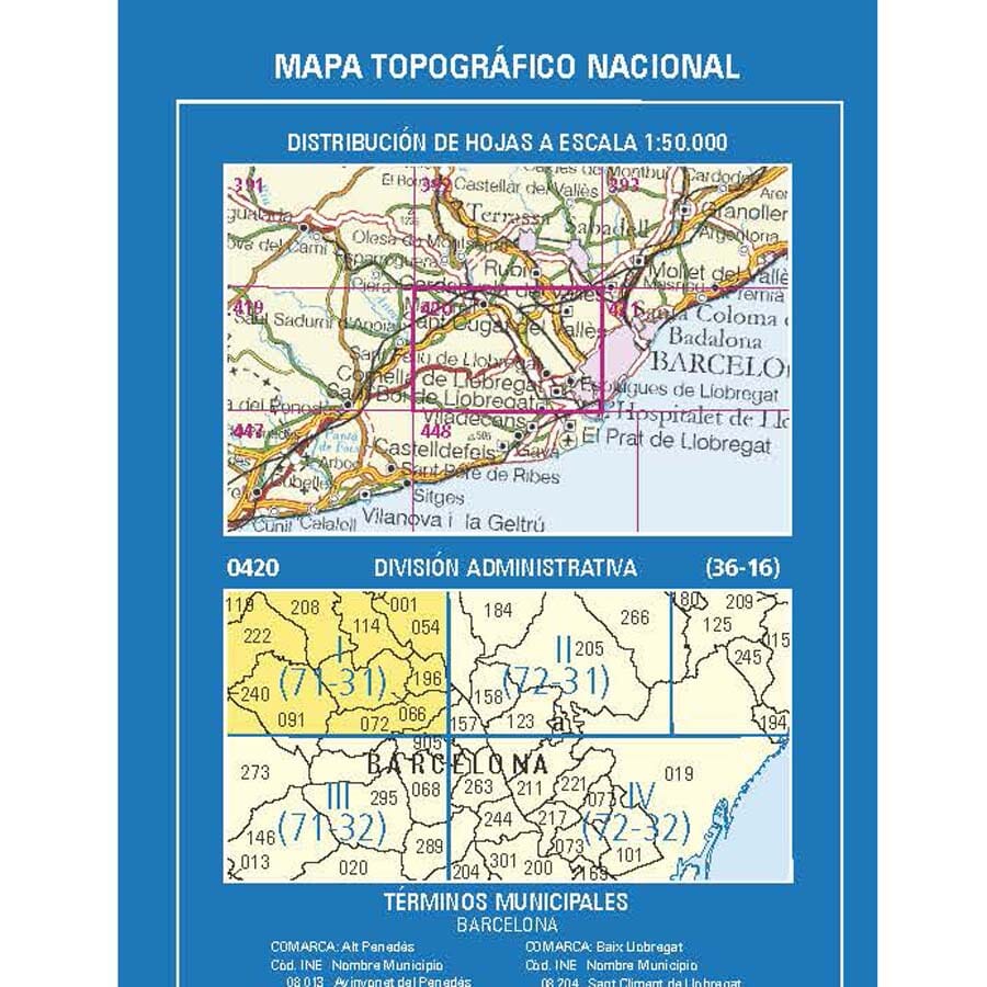 Carte topographique de l'Espagne n° 0420.1 - Martorell | CNIG - 1/25 000 carte de randonnée CNIG