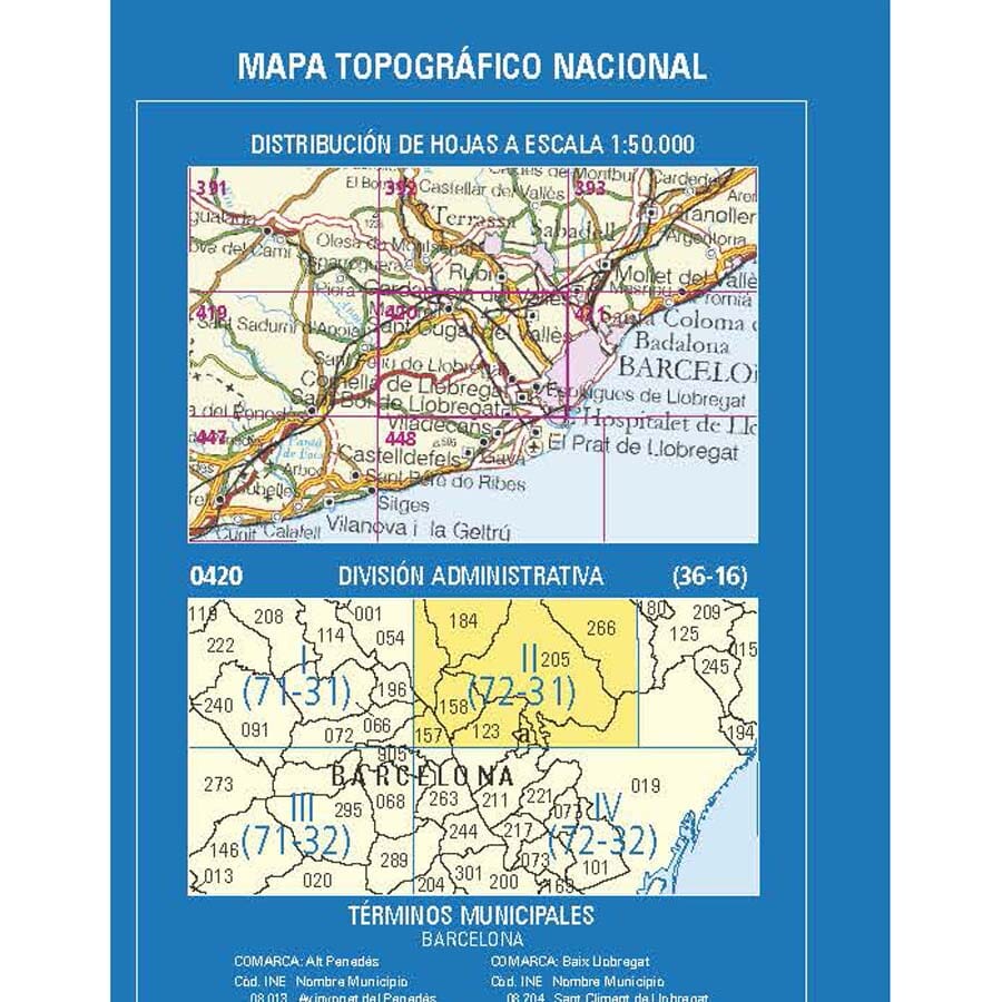 Carte topographique de l'Espagne n° 0420.2 - Rubí | CNIG - 1/25 000 carte de randonnée CNIG