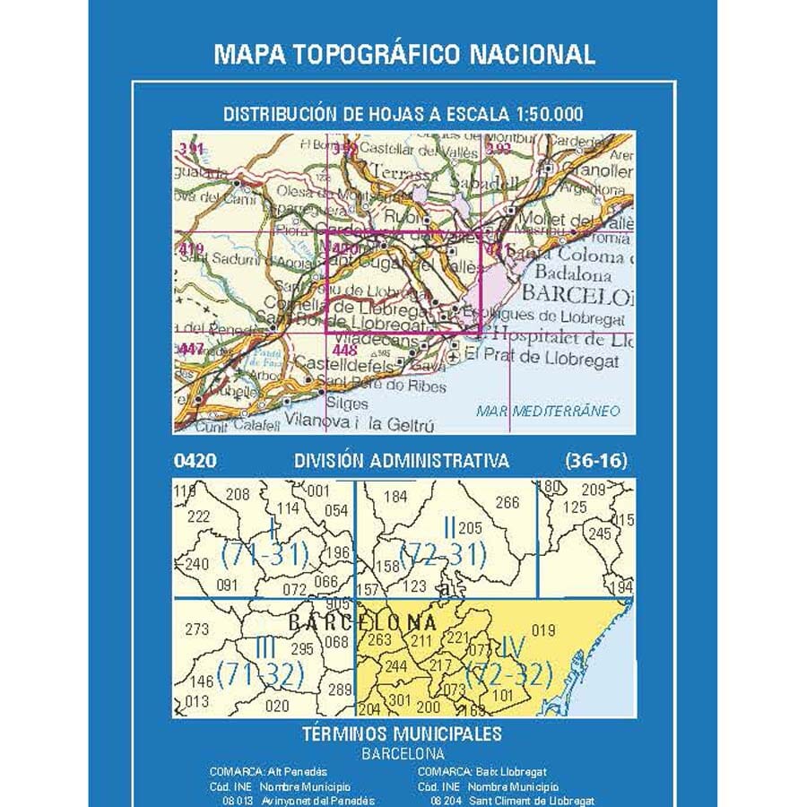 Carte topographique de l'Espagne n° 0420.4/421.3 - Barcelona | CNIG - 1/25 000 carte de randonnée CNIG
