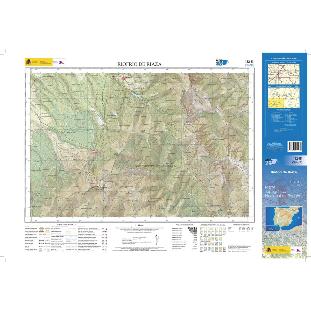 Carte topographique de l'Espagne n° 0432.3 - Riofrío de Riaza | CNIG - 1/25 000 carte de randonnée CNIG 