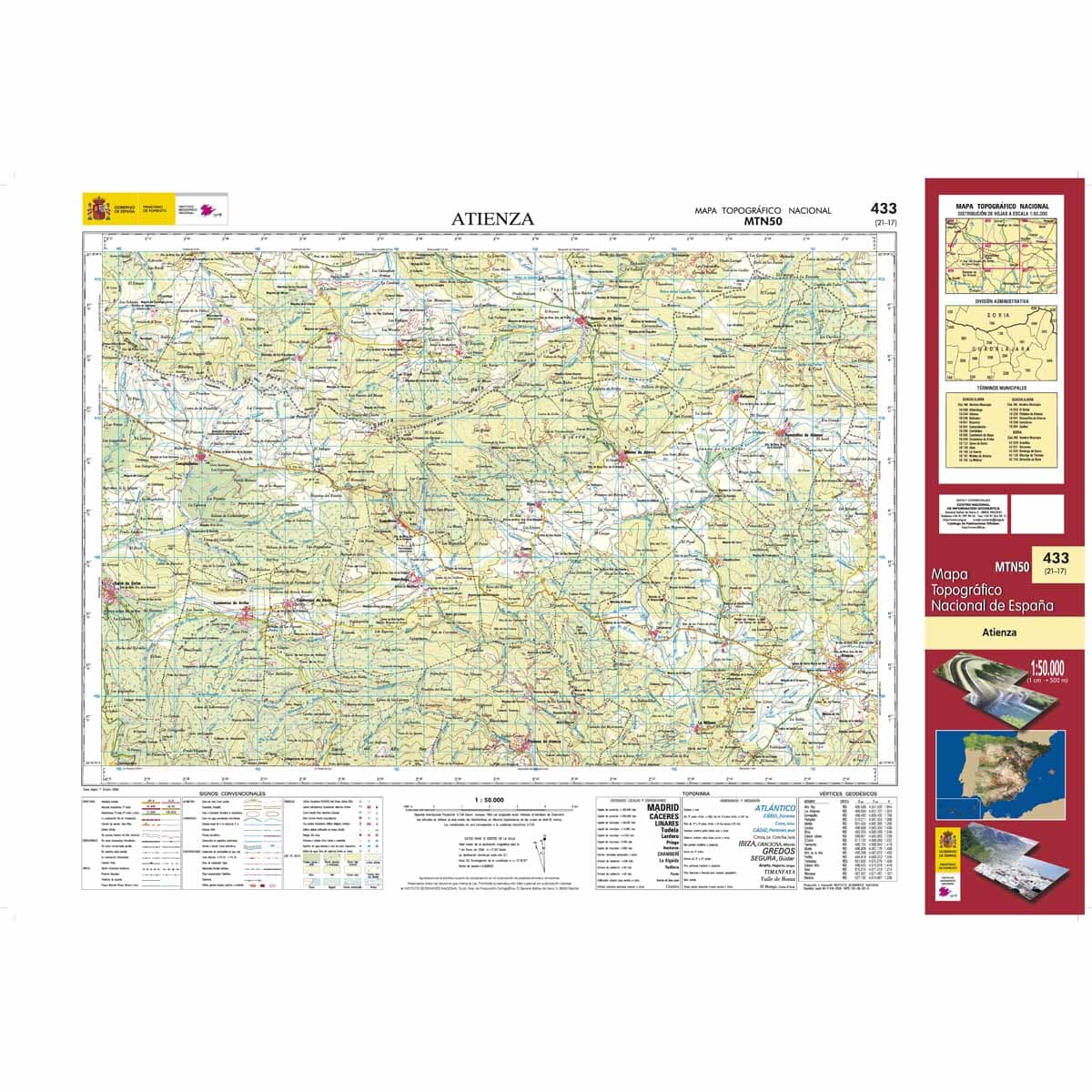 Carte topographique de l'Espagne n° 0433 - Atienza | CNIG - 1/50 000 carte de randonnée CNIG