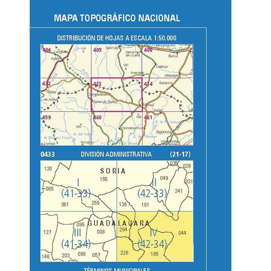 Carte topographique de l'Espagne n° 0433.4 - Atienza | CNIG - 1/25 000 carte de randonnée CNIG