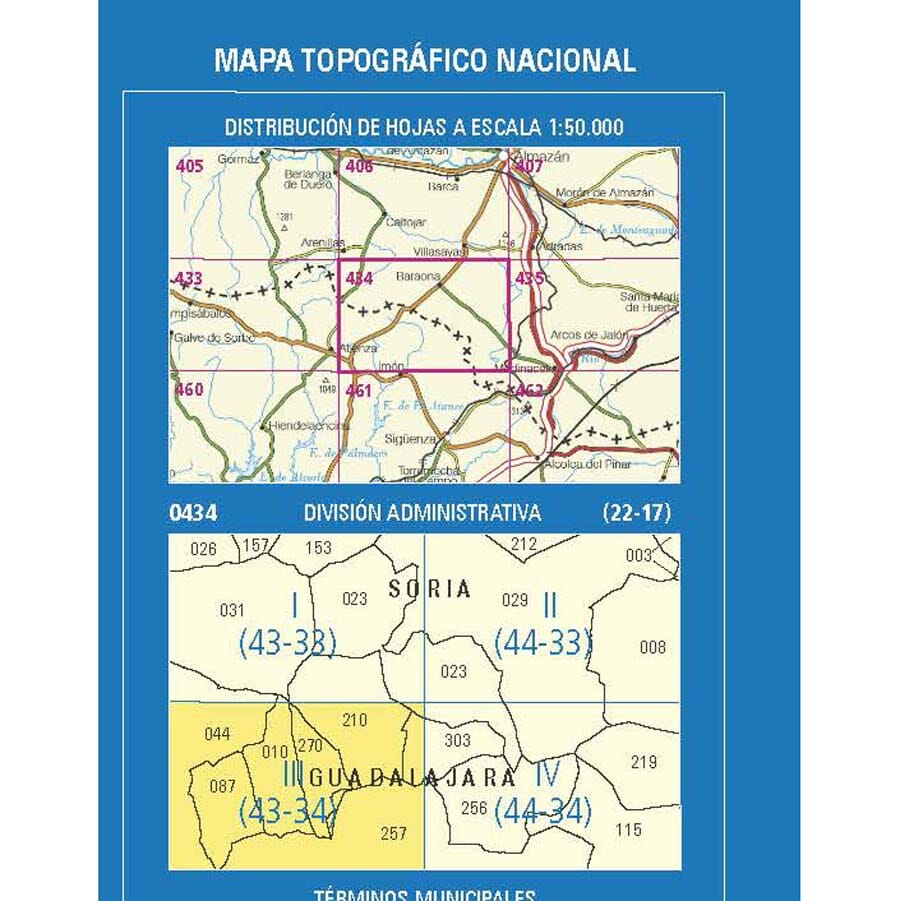 Carte topographique de l'Espagne n° 0434.3 - Paredes de Sigüenza | CNIG - 1/25 000 carte de randonnée CNIG