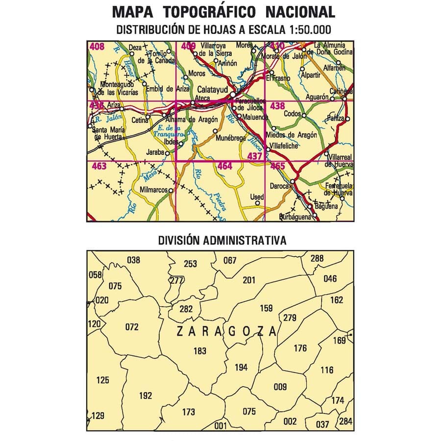 Carte topographique de l'Espagne n° 0437 - Ateca | CNIG - 1/50 000 carte de randonnée CNIG