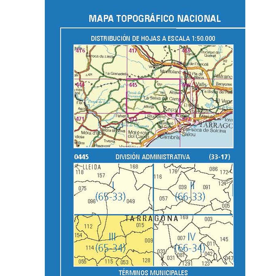 Carte topographique de l'Espagne n° 0445.3 - Alforja | CNIG - 1/25 000 carte de randonnée CNIG